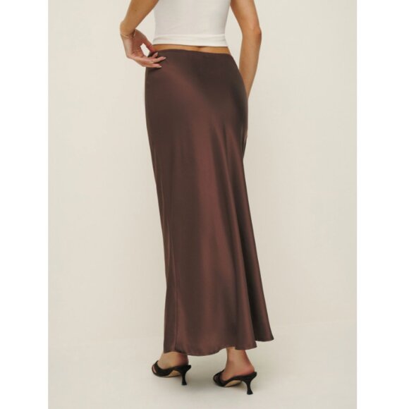 Reformation Layla Silk Skirt in Cafe - Picture 3 of 5